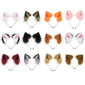 수제 가짜 모피 동물 귀 머리띠 모피 고양이 여우 귀 Hairhoop 머리 장식 코스프레 가장 무도회를위한 의상 액세서리