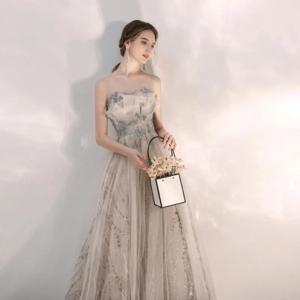 2025 여름 신상 우아한 스트랩리스 롱 드레스 슬림핏 & 슬리밍 호스트 들러리 네일 비즈 연회/만찬 이브닝 드레스 (여성용)