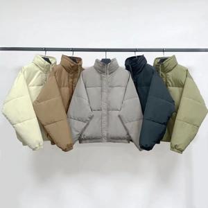 entials FOG 더블 라인 두꺼운 따뜻한 스트리트 스타일 다운 재킷 루즈 캐주얼 코튼 코트 청소년을위한 겨울 겉옷