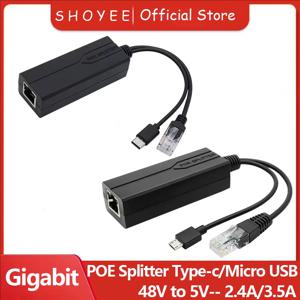 POE 분배기 48V ~ 5V 마이크로 USB tpye-C 100Mbps 및 1000Mbps Huawei Hikvision 용 기가비트 POE 카메라 인젝터 전원 공급 장치
