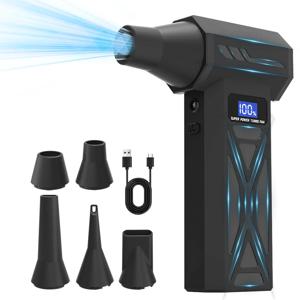 2025년형 신제품 에어 블로워 110000Rpm 4단 터보 제트 블로워 LED 조명 및 배터리 디스플레이 포함 - 무선 압축 공기 분사기