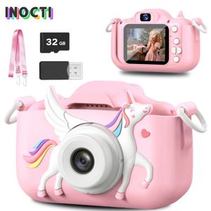 INOCTI 어린이 디지털 카메라, 유아 비디오 카메라, 1080P HD 듀얼 렌즈, 3-12세 소녀 크리스마스 생일 선물 장난감