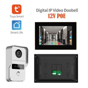 투야 스마트 WiFi/POE 비디오 도어폰 시스템 1080P 7인치 모니터 포함, 빌라/아파트용 IR 야간 투시경 도어 액세스 제어