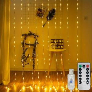 웨딩 크리스마스 장식 1 팩 LED 커튼 조명 USB 8 모드 원격 제어, 가정용, 벽, 창, 요정 정원 파티