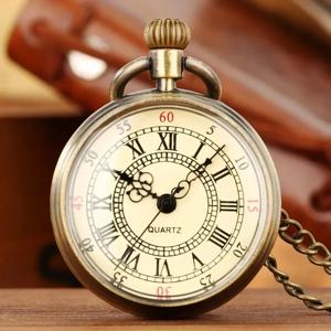 미니멀리스트 Steampunk 빈티지 패션 석영 주머니 시계 로마 숫자 골동품 숫자 체인 목걸이 펜던트 남성 선물