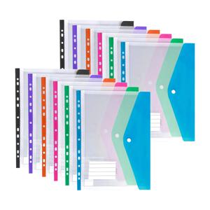 12pcs 펀치 포켓 투명 플라스틱 지갑 바인더 폴더 스냅 클로저가있는 11 홀 파일 바인더 포켓
