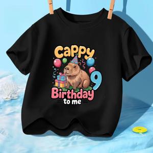 Capybara 어린이 티셔츠 만화 패턴 편지 A-Z 인쇄 티 소년 소녀 귀여운 티셔츠 어린이 여름 옷 생일 파티 선물