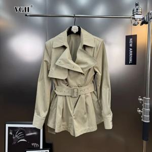 VGH Basics 여성용 패션 숄더 패드 Playsuit Lapel Long Sleeves Spliced ​​Double Breasted Short Windbreaker Jumpsuit 여성