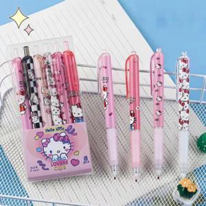 6 개/대 만화 헬로 키티 Kuromi 푸시 버튼 볼펜 Sanrio Kt 고양이 0.5 Mm 검정 학생 문구 중립 펜 선물