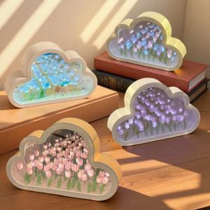창의적인 구름 튤립 램프 LED 야간 조명 거울 테이블 램프, DIY 침실 장식, 장식 거울 테이블 조명, 선물