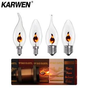 LED 촛불 전구 깜박임 불꽃 E14 E27 에디슨 에뮬레이션 화재 조명 빈티지 3W AC220V 꼬리 복고풍 장식 에너지 ​​절약 램프