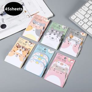 45 시트/팩 만화 스티커 메모 카와이 펭귄 돼지 곰 고양이 메모 패드 스티커 학생 선물 문구 학교 사무용품