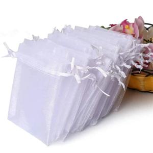50Pcs Organza 가방 보석 포장 선물 사탕 웨딩 파티 Goodie 포장 호의 파우치 Drawable 가방 선물 과자 파우치