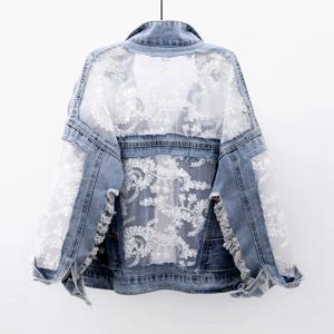 가을 streetwear 패션 자수 레이스 패치 워크 섹시한 데님 자켓 여성복 술 느슨한 데님 자켓