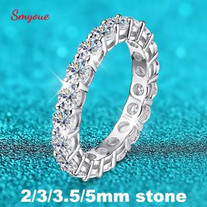 Smyoue 2-5mm 풀 모이사나이트 반지 여성용 반짝이는 웨딩 영원 반지 100% S925 스털링 실버 주얼리 클래식 반지