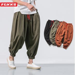 FGKKS 봄 남성 느슨한 하렘 바지 중국어 리넨 과체중 운동복 고품질 캐주얼 브랜드 특대 바지 남성