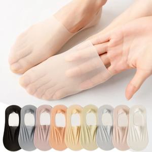5 쌍 여성 보이지 않는 보트 양말 통기성 실리콘 미끄럼 방지 초박형 양말 슬리퍼 고품질 탄성 얼음 실크 로우 삭스