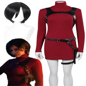 Ada Wong 코스프레 가발 여성 의상 게임 레지던트 4 롤 플레잉 판타지아 복장 할로윈 카니발 파티 천 여성 변장