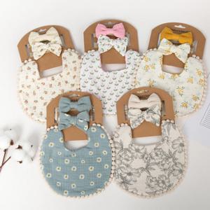 3 개/대 아기 꽃 Bibs & 머리띠 활 나일론 Hairbands 양면 타액 수건 먹이 Burp Cloth Scarf Boys Girls Headwear