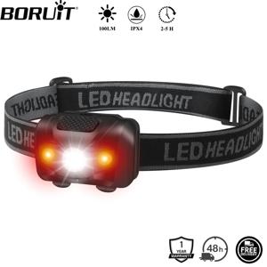 BORUiT 3W 강력한 미니 헤드램프 레드 라이트 LED 헤드라이트 4모드 방수 헤드 토치 캠핑 사냥 손전등 AAA 배터리