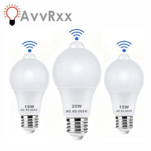 9W 12W 18W 20W E27 LED 모션 센서 전구 LED 램프 PIR 센서 빛 자동 ON/OFF 야간 조명 홈 주차 조명 110V 220V