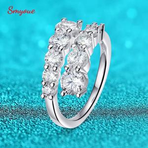 Smyoue 10 보석 여성을위한 전체 Moissanite 반지 스파클링 완벽한 실험실 만든 다이아몬드 웨딩 밴드 S925 스털링 실버 주얼리