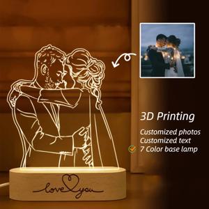 드롭쉽 맞춤형 선물 3D 포토 램프 각인 베이스 텍스트 맞춤 발렌타인데이 생일 기념일 선물 3D 맞춤 램프