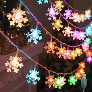스트링 눈송이 LED 꽃줄 조명, USB 플러그 크리스마스 트리 조명, 미적 방 장식, 웨딩 파티 새해 장식