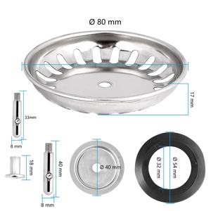 프리미엄 주방 싱크대 채반 교체 대야 배수 필터, 스테인리스 스틸, 80mm, 82mm, 84mm, 2 가지 크기의 고정 핀, 1 개