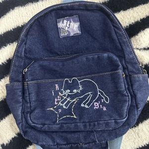 일본 간단한 카와이 고양이 배낭 데님 핸드백 어깨 가방 작은 미니 학생 Schoolbag 귀여운 여성 배낭 여성 가방