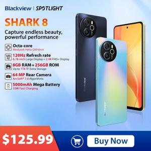 블랙뷰 샤크 8 스마트폰, 안드로이드 13 G99 휴대폰, 6.78 인치, 120Hz, 2.4K 디스플레이, 8GB + 8GB RAM, 128GB/256GB ROM, 64MP 휴대폰