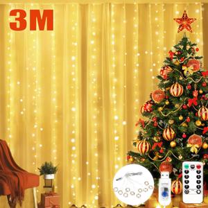 3M LED 커튼 갈 랜드 요정 문자열 조명 크리스마스 휴일 파티 웨딩 장식 USB 원격 8 모드 폭포 조명