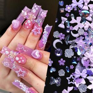 100/200pcs 3D 혼합 네일 장식 Kawaii 하트 플라워 베어 진주 디자인 라인 석 네일 아트 매력 쥬얼리 매니큐어 액세서리