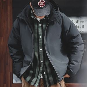 Maden 남성용 후드 다운재킷 겨울 두툼한 무광광택면포 파카 아웃도어 보온 코트 만능 외투용 검정색 재킷 세련되고 따뜻한 남성용 재킷