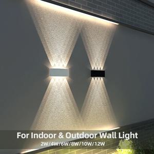 알루미늄 LED 벽 램프 방수 IP65 야외 정원 조명 8W 12W 인테리어 벽 조명 침실 거실 계단 조명