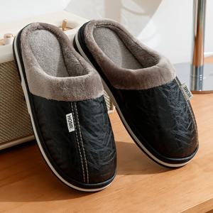 PU 가죽 큰 크기 남자 슬리퍼 실내 방수 모피 플랫 남자 겨울 홈 슬리퍼 코튼 침실 Houseshoes