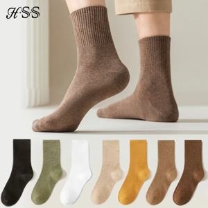 HSS 95% 콤비네이션 코튼 양말 남성 비즈니스 드레스 롱 양말 캐주얼 솔리드 컬러 봄 여름 블랙 화이트 남여 양말 편안한