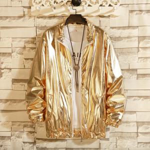 남성용 윈드 브레이커 자켓 나이트 클럽 무대 파티 자켓 의상 streetwear 하라주쿠 힙합 반사 자켓 골드 패션 코트