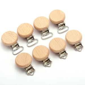 너도밤나무 아기 젖꼭지 거치대 금속 클립 체인 액세서리, 나무 치발기 장난감, BPA 프리, 10 개