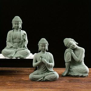 부처님 정원 동상 물고기 탱크 장식 미니 불교 입상 책상 Tablescape 장식 홈 선 동상 녹색 사암 태국