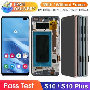 삼성 갤럭시 S10 플러스 S10 + G975 G975F Lcd 디스플레이 디지털 터치 스크린 (삼성 갤럭시 S10 어셈블리 용 프레임 포함)