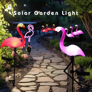 1/3PCS 플라밍고 태양광 조명 IP65 방수 LED 말뚝 조명 야외 경로용 조경 지상 램프 크리스마스 정원 장식