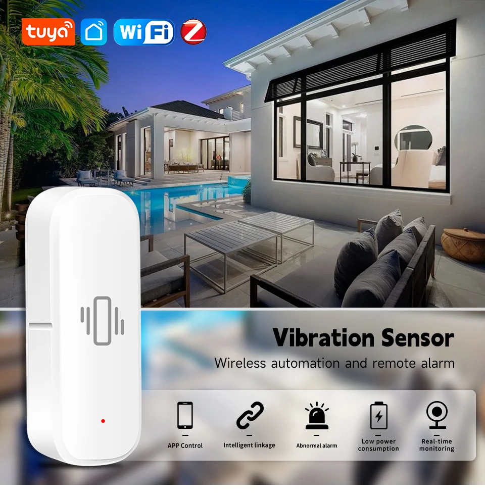 Tuya 스마트 라이프 진동 센서 ZigBee WiFi Tuya 센서 모니터 App 제어 보안 보호 Zigbee 센서 모션 충격 경보