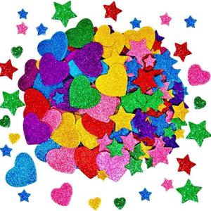 50-250pcs 다채로운 반짝이 거품 스티커 자기 접착 별 하트 아이의 예술 공예 용품 인사말 카드 홈 인테리어 장난감