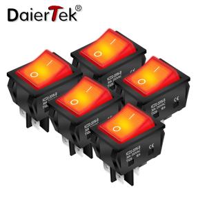 DaierTek 5PCS 30A 250V 헤비 듀티 KCD2 로커 스위치 ON Off DPST 4 핀(빨간색 조명 220V 토글 스위치 T125 포함)