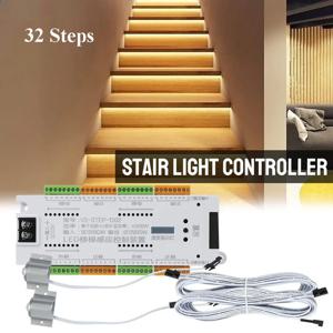 모션 센서 LED 계단 조명 컨트롤러 키트 DC 12V 24V 32 채널 계단 계단 조명용 단계 PIR 자동 컨트롤러