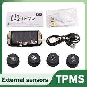 태양열 TPMS 타이어 압력 모니터링 시스템 온도 경고 4 개의 외부 센서로 연료 절약 자동차 타이어 압력 모니터