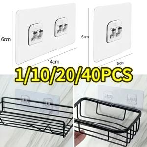 1-40pcs 벽 접착 후크 투명 와이어 선반 랙 후크 벽 마운트 무료 펀치 주방 욕실 비 추적 스티커 홀더