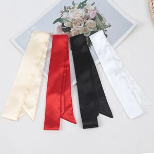 1PC 여성 좁은 짧은 스카프 100x4cm 솔리드 컬러 쉬폰 실크 고무 블랙 가방 리본 머리띠 초커 스 트리머 레이디 액세서리