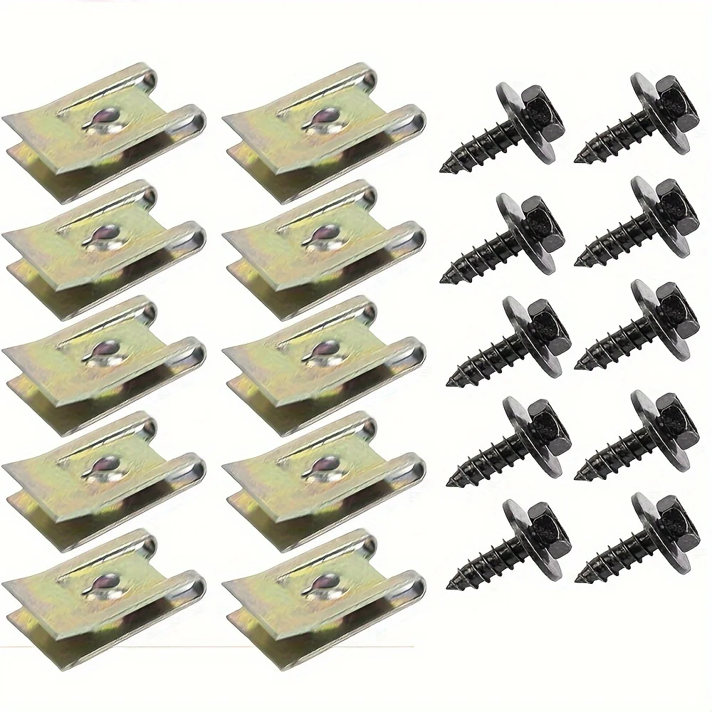 40pcs 자동차 나사베이스 U 클립 자동차 수정 패스너 금속 펜더 범퍼 보호 클립 인테리어 액세서리 자동차 고정
